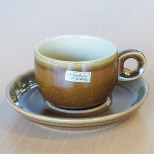 画像: ノリタケ　FOLKSTONE　ストーンウェア　デミタスカップ＆ソーサー　茶　デッドストック品（セ491）