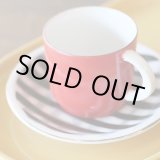 画像: レトロ　Wakao　コーヒーカップ＆ソーサー　赤×チェック柄　ユーズド品（て1711）
