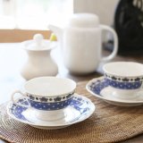 画像: NARUMI　鳴海製陶　Fine China　ティーカップ＆ソーサー　レトロ　ブルー花柄　未使用品（箱2　2748）