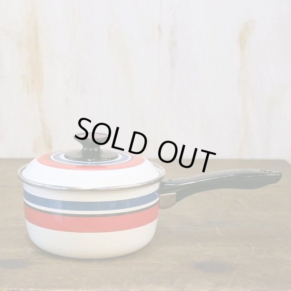 画像2: ノリタケ　レトロ　ホーロー片手鍋16　丸ライン赤×青　未使用品（か3005）