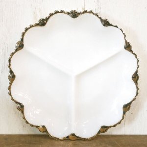 画像: U.S.A.　アンカーホッキング　DIVIDED DISH　25ｃｍ　オードブル皿　仕切り皿　未使用品（ク3199）