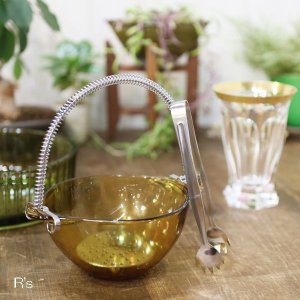 画像: フランス　VERECO　ベレコ　アイスペール　ハンドル付ガラスボウル　アンバー　トング付　未使用品（ｂ3925）