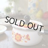 画像: マルビシ　ホーローウェア　ホーロー片手鍋　16ｃｍ　花柄　オレンジ　未使用品（店4156）