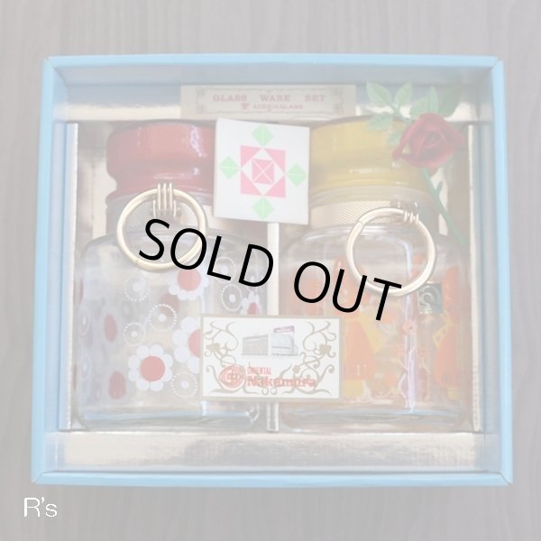 画像2: 石塚硝子　アデリア　ホームジャーセット　ガラスキャニスター2個セット　花まわし＆花つみ　未使用品　箱付き（箱12　4562）