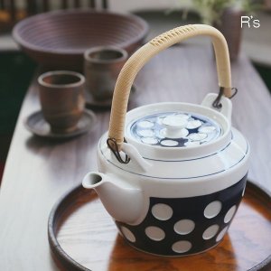 画像: レトロ　水玉土瓶　急須　特大　未使用品（ｘ4648）