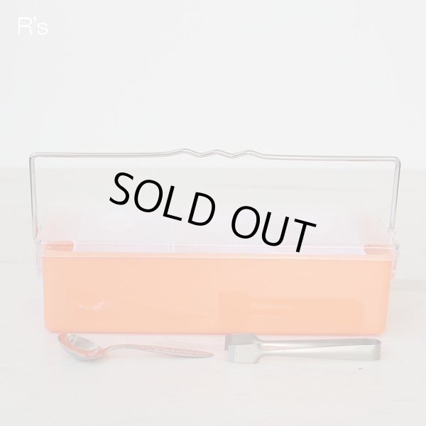 画像7: レトロ　調味料入れ　3連　薬味入れ　オレンジ　スプーン＆トング付き　未使用品（ｙ4671）