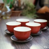 画像: たち吉　朱巻翔鶴　お茶呑茶碗　5客揃え　未使用品　共箱付き（ナ5011）