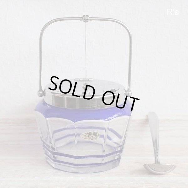 画像2: レトロ　ガラス　シュガーポット　スプーン付き　ブルー　ユーズド品（も5032）