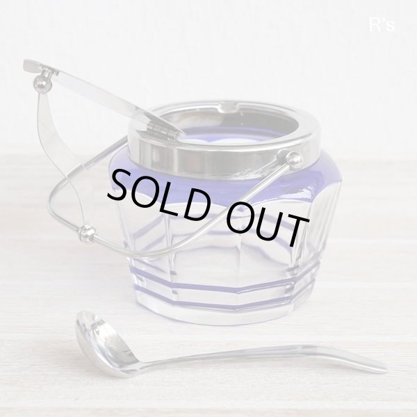 画像5: レトロ　ガラス　シュガーポット　スプーン付き　ブルー　ユーズド品（も5032）