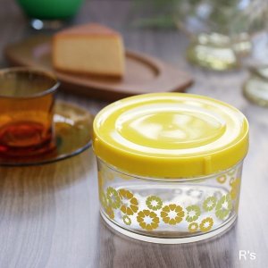 画像: 三菱レイヨン　レトロ　キャニスター　プラスチックケース　花柄　蓋イエロー　ユーズド品（し5043）