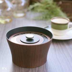 画像: レトロ　木目調　キャニスター小　菓子器　小物入れ　未使用品（つ5081）
