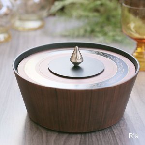 画像: レトロ　木目調　キャニスター大　菓子器　小物入れ　未使用品（つ5082）