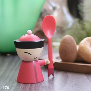 画像: イタリア　ALESSI　アレッシィ　Mr.Chin　エッグカップ　赤　ソルトキャニスター＆スプーン付き　未使用品　説明書付き（シ5113）