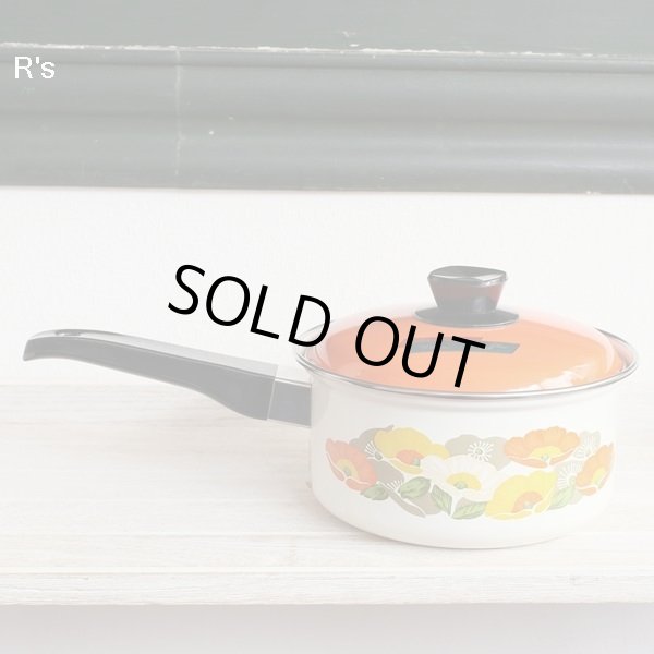 画像2: サンコーウェア　レトロ　ホーロー片手鍋　18ｃｍ　オレンジ蓋×花柄　未使用品（BB1530)