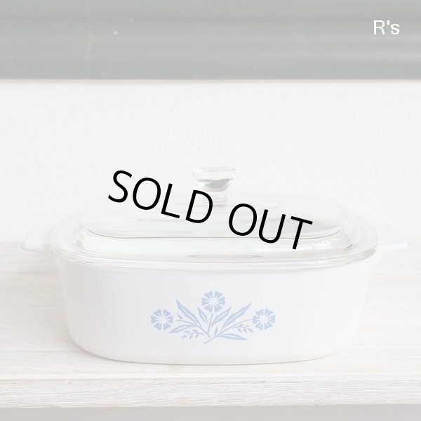 画像2: 岩城硝子　パイロセラム　角型両手鍋　20ｃｍ　ブルーコーンフラワー　未使用品（DD2872)