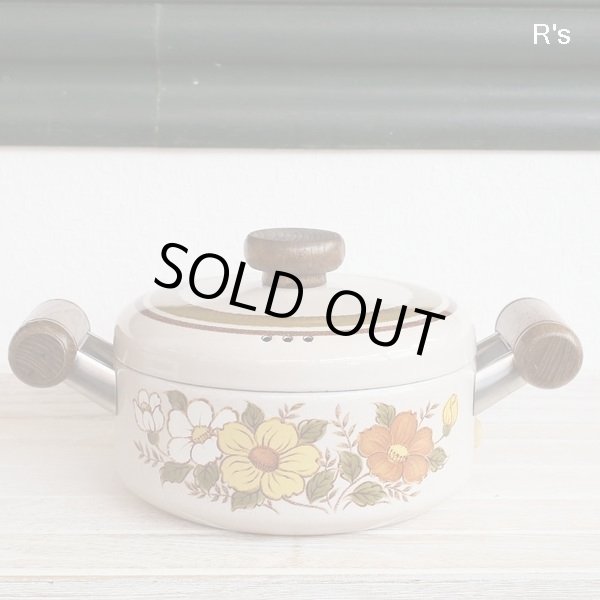 画像2: エジリー　レトロ　ホーロー　両手鍋　18ｃｍ　花柄　未使用品（タ5136）