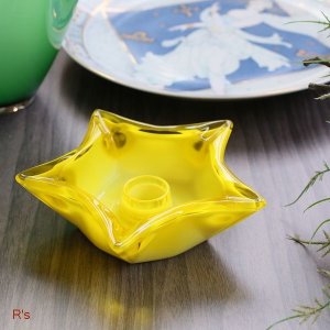 画像: Sasaki　Glass　佐々木硝子　レトロ　星型　ガラス　キャンドルスタンド　燭台　イエロー　未使用品（ハ5233）