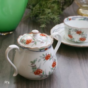 画像: 西山　レトロ　両手付き　シュガーポット　花柄　未使用品（カ5238）