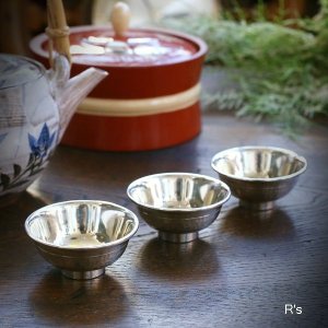 画像: Pewter　SK　JAPAN　南錫製　御盃　3客揃え　未使用品　共箱付き（u 5367）