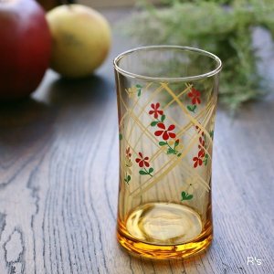 画像: 石塚硝子　アデリアグラス　レトロ　タンブラー　アンバー　花柄　未使用品（T5380）