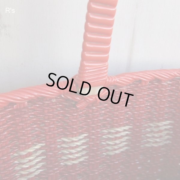 画像4: レトロ　ビニール編み　籠バッグ　買い物カゴ　赤　ユーズド品（店5387）