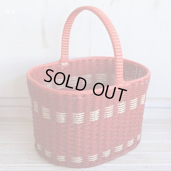 画像3: レトロ　ビニール編み　籠バッグ　買い物カゴ　赤　ユーズド品（店5387）