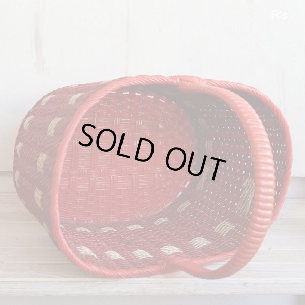 画像7: レトロ　ビニール編み　籠バッグ　買い物カゴ　赤　ユーズド品（店5387）