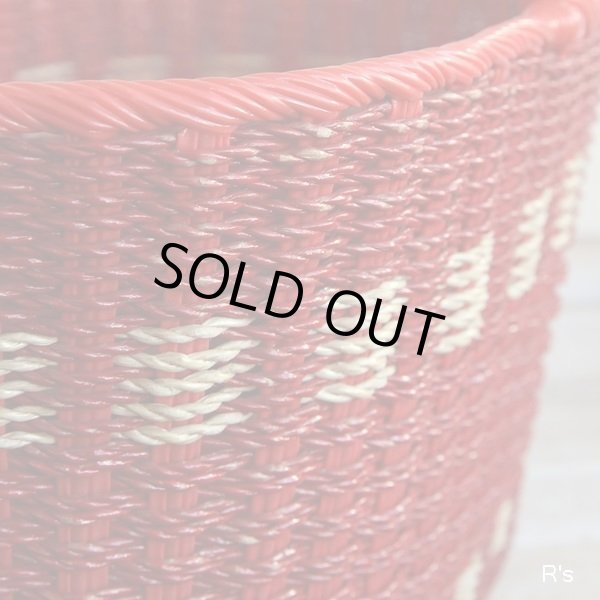 画像5: レトロ　ビニール編み　籠バッグ　買い物カゴ　赤　ユーズド品（店5387）