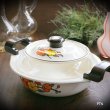 画像1: Sanko Ware　サンコーウェア　レトロ　ホーロー天ぷら鍋　花柄　未使用品（メ5496）