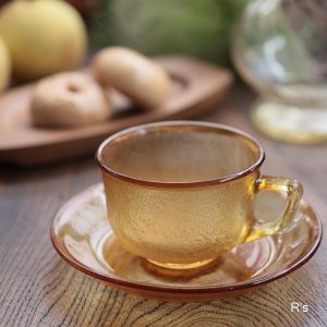 画像: フランス　arcoroc　アルコロック　カップ＆ソーサー　Sierra　Glass　アンバー　未使用品（ま5682）