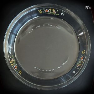 画像: パイレックス　岩城硝子　レトロ　25ｃｍプレート　ガラス深皿　小花柄　未使用品（よ5697）