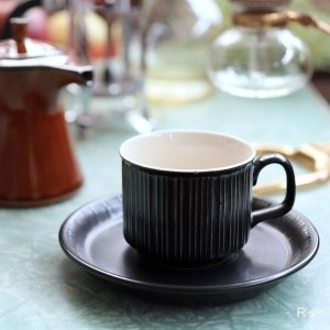 画像: HOYA　CHINA　ホヤチャイナ　コーヒーカップ＆ソーサー　黒　未使用品（た5733）