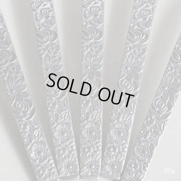 画像3: レトロ　ステンレス　デザートスプーン5本セット　花柄　未使用品（PP5740）