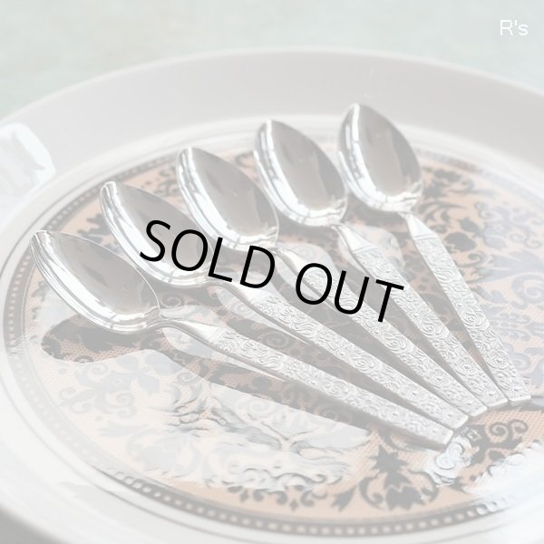 画像1: レトロ　ステンレス　デザートスプーン5本セット　花柄　未使用品（PP5740）