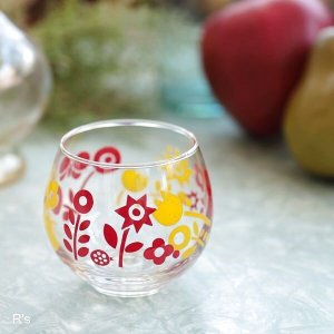 画像: レトロ　ガラス湯呑み　フリーカップ　花柄　未使用品(h5752)