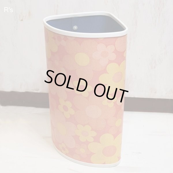 画像2: レトロ　コーナー用ダストボックス　三角ゴミ箱　オレンジ花柄　ユーズド美品（店5787）