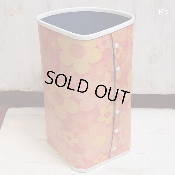 画像4: レトロ　コーナー用ダストボックス　三角ゴミ箱　オレンジ花柄　ユーズド美品（店5787）