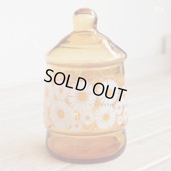 画像2: 石塚硝子　アデリアグラス　ガラスキャニスター　ボンボン入れ　花ざかり　アンバー　未使用品（U5864）