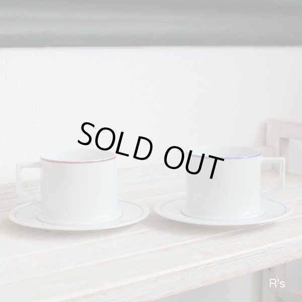 画像2: Sango　三郷陶器　ペア　カップ＆ソーサー　赤＆青ライン　未使用品（い 5893）