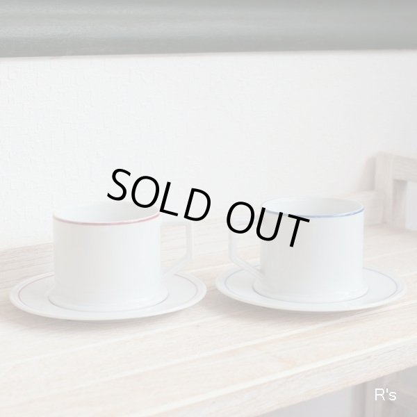 画像4: Sango　三郷陶器　ペア　カップ＆ソーサー　赤＆青ライン　未使用品（い 5893）