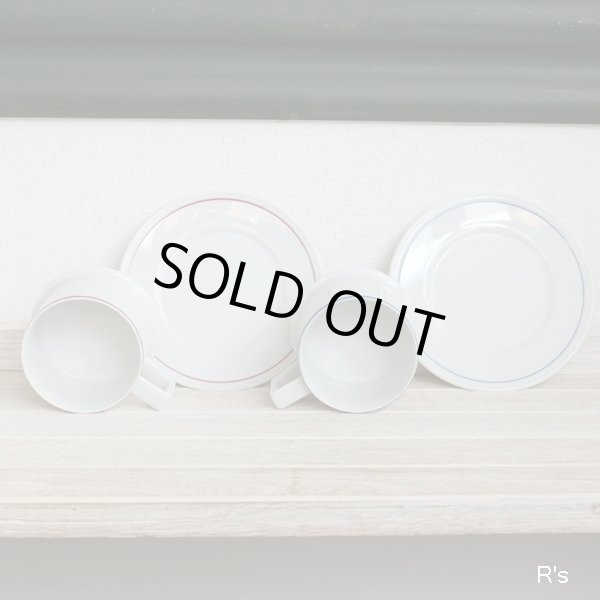 画像5: Sango　三郷陶器　ペア　カップ＆ソーサー　赤＆青ライン　未使用品（い 5893）