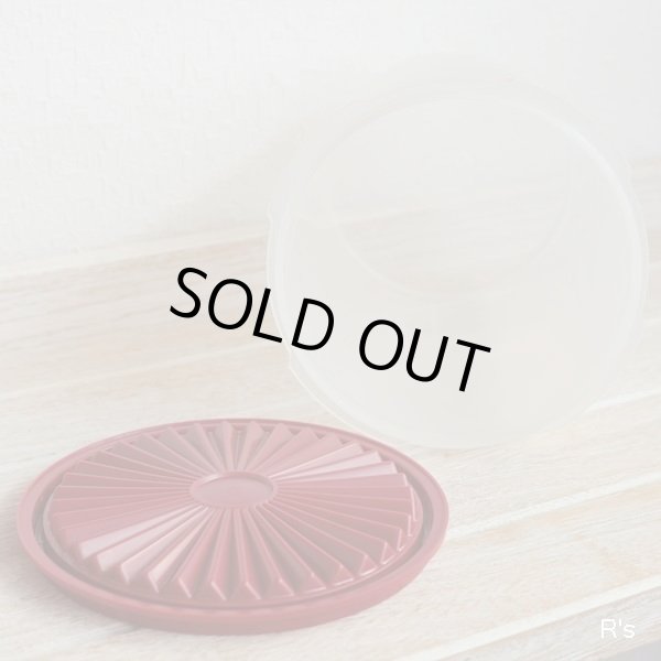 画像3: タッパーウェア　マキシデコレーター小　クリアに赤い花柄×蓋赤　未使用品 （冷1156）