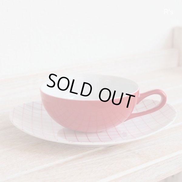 画像4: Sango　三郷陶器　ペア　ティーカップ＆ソーサー　ブラック＆レッド　升目チェック柄　未使用品(セ3676)