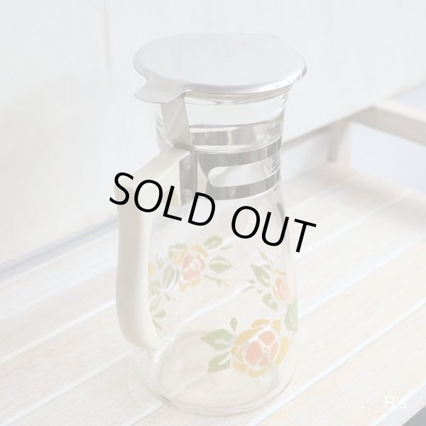 画像3: 石塚硝子　アデリアグラス　ガラスウォーターピッチャー　卓上ポット　花柄　未使用品(Q2691)