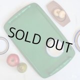 画像: レトロ　木製トレー　長方形角盆　大きなお盆　グリーン　未使用品（店4487）