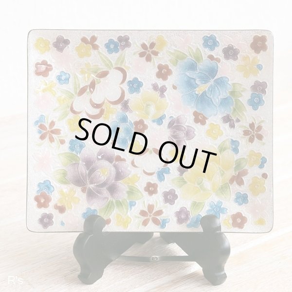 画像2: ANDO　CLOISONNE　安藤七宝店　角型飾り皿　花柄　未使用品　箱付き（J1429）