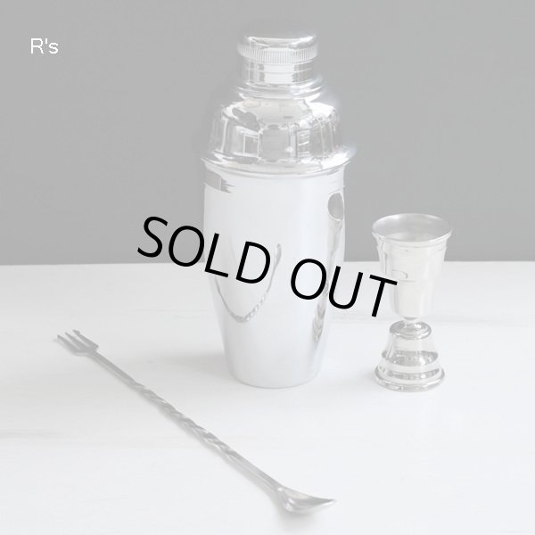 画像2: ステンレス　カクテルシェイカー＆メジャーカップ＆バースプーンセット　未使用品（ネ1607）