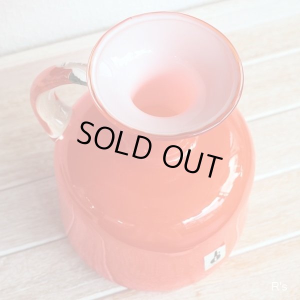 画像4: レトロ　OSAKA　ISHIZUKA　ガラス　持ち手付きフラワーベース　Majolican　オレンジ　未使用品(TT3070)