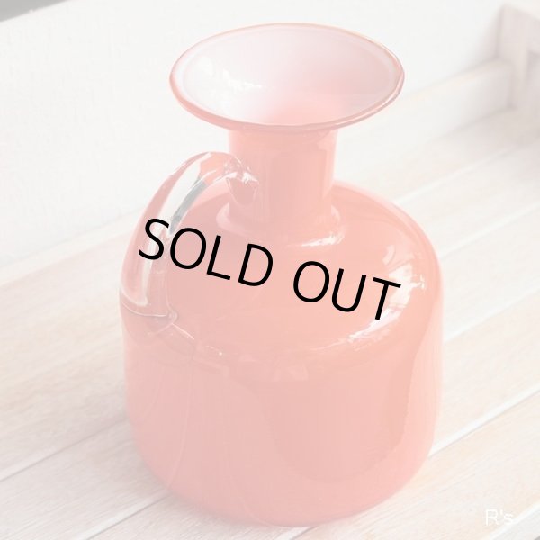 画像3: レトロ　OSAKA　ISHIZUKA　ガラス　持ち手付きフラワーベース　Majolican　オレンジ　未使用品(TT3070)