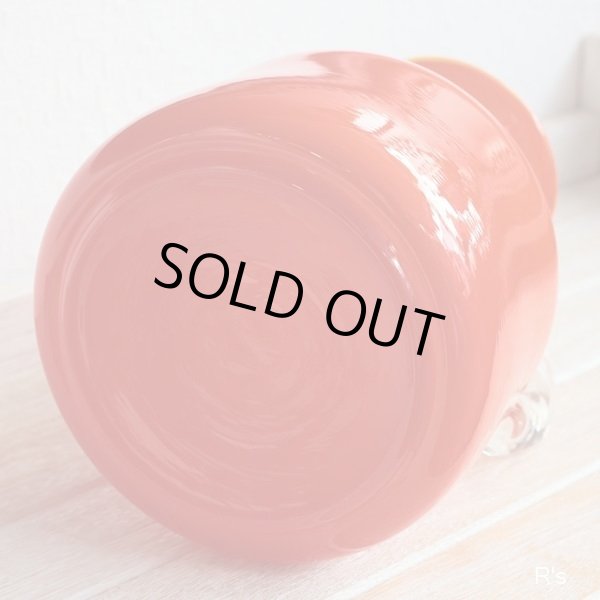 画像8: レトロ　OSAKA　ISHIZUKA　ガラス　持ち手付きフラワーベース　Majolican　オレンジ　未使用品(TT3070)